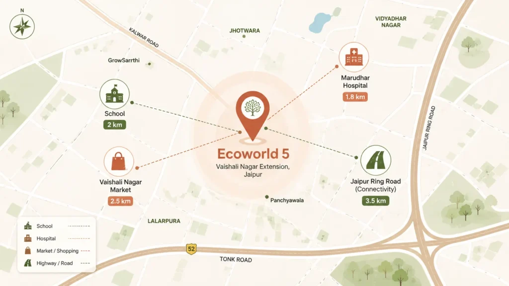 Ecoworld 5 Vaishali Nagar Extension location map near Marudhar Hospital Jaipur
